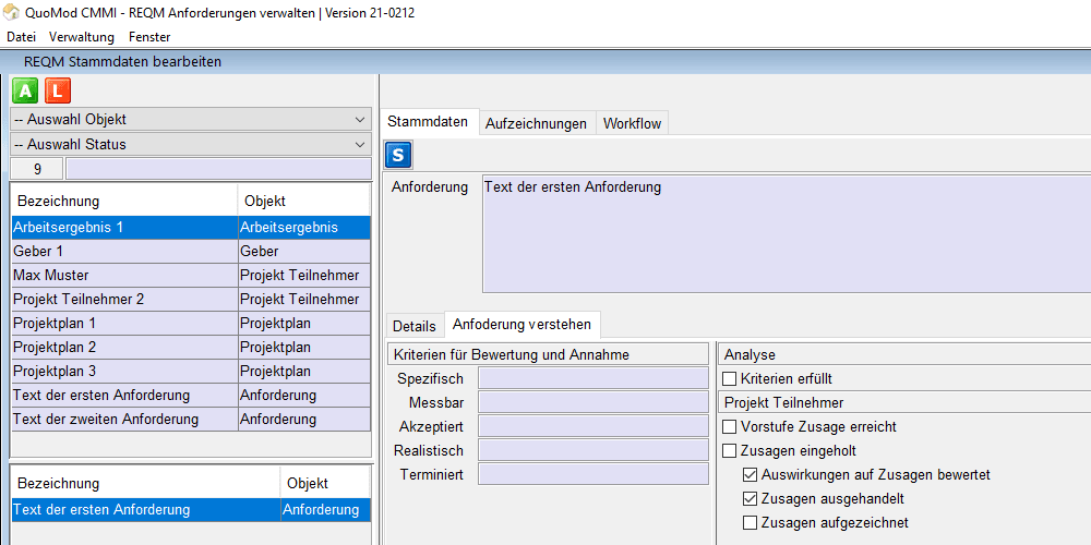 Version 21-0212, Zusagen zu Anforderungen einholen, Bildschirmfoto 4: Einrückung der neuen Optionen aus den Subpraktiken