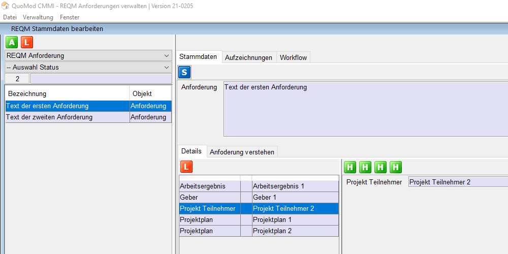 Anforderungen verstehen – REQM Kriterien smart und konform zur CMMI in der Software positionieren | Version 21-0205, Bildschirmfoto 4: Zuweisung Projekt Teilnehmer zur Anforderung