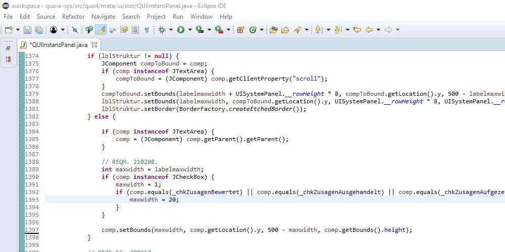 Version 21-0212, Zusagen zu Anforderungen einholen, Bildschirmfoto 2: Eclipse Java Programmierung der Einrückung von Optionen