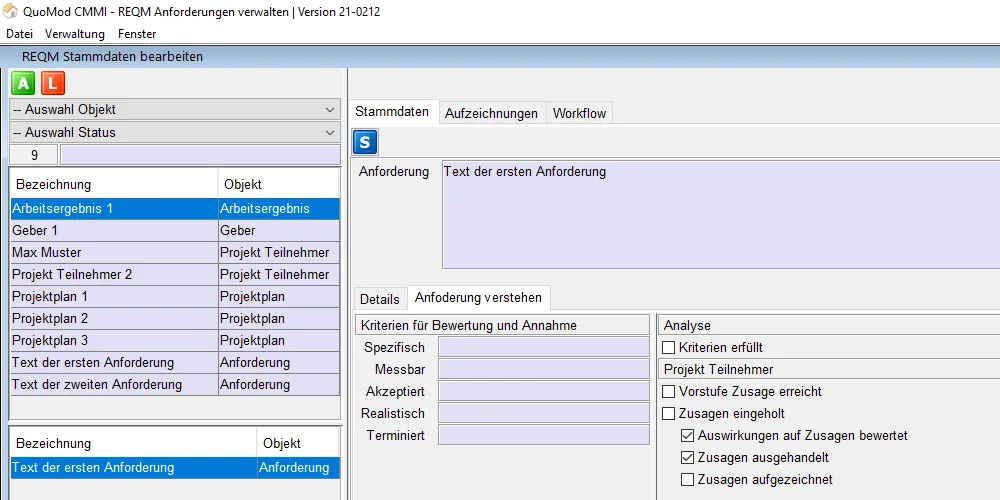 Version 21-0212, Zusagen zu Anforderungen einholen, Bildschirmfoto 4: Einrückung der neuen Optionen aus den Subpraktiken
